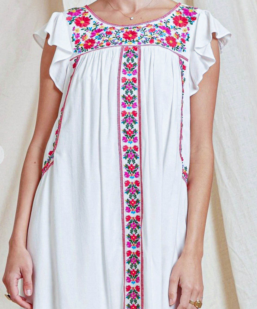 GRACEFUL DARLING EMBROIDERED FLORAL DRESS IN IVORY