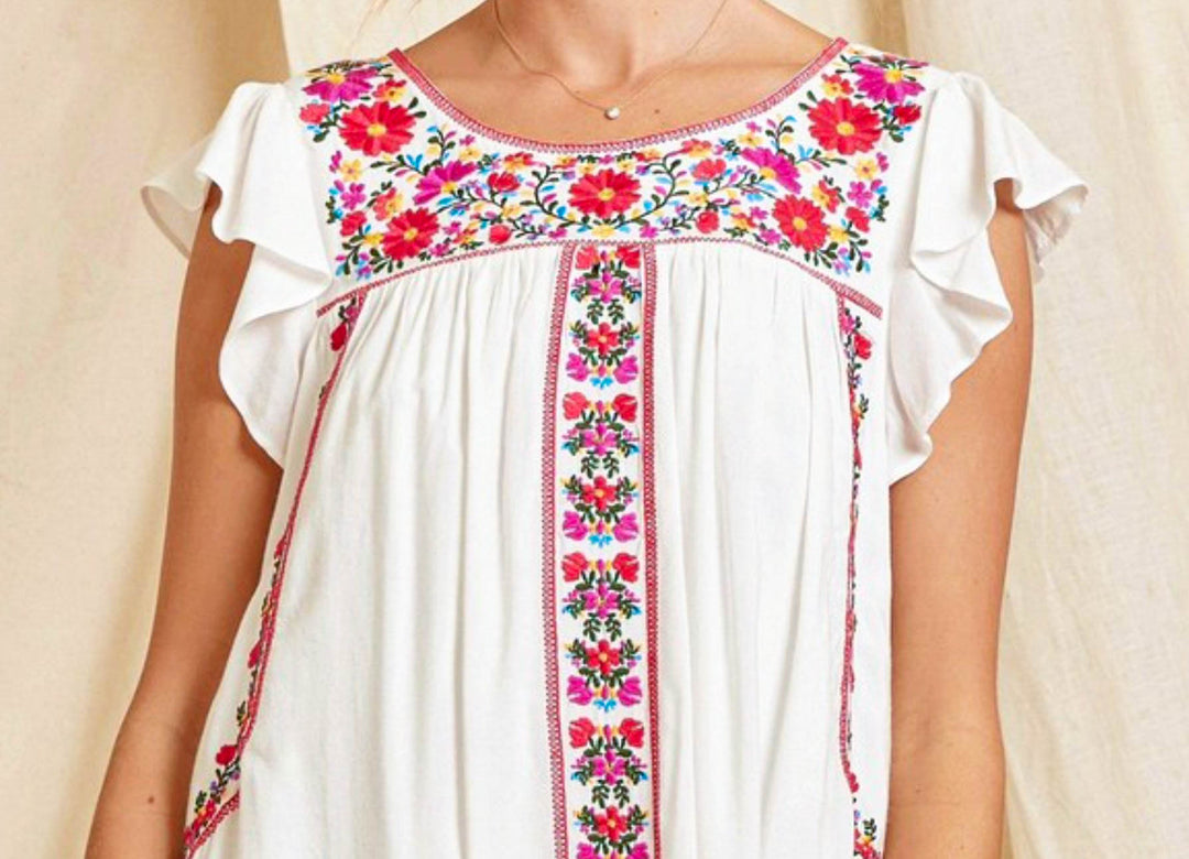 FOREVER MY LOVE PRETTY EMBROIDERED FLORAL DRESS IN IVORY