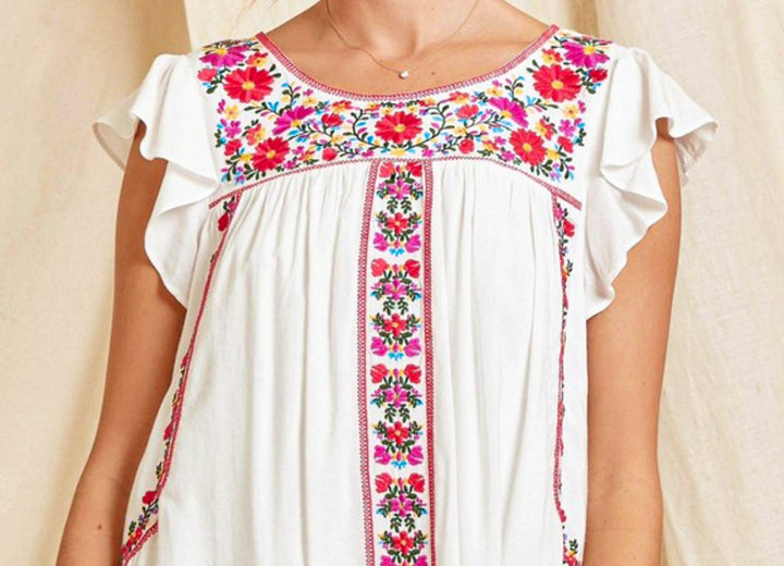 FOREVER MY LOVE PRETTY EMBROIDERED FLORAL DRESS IN IVORY