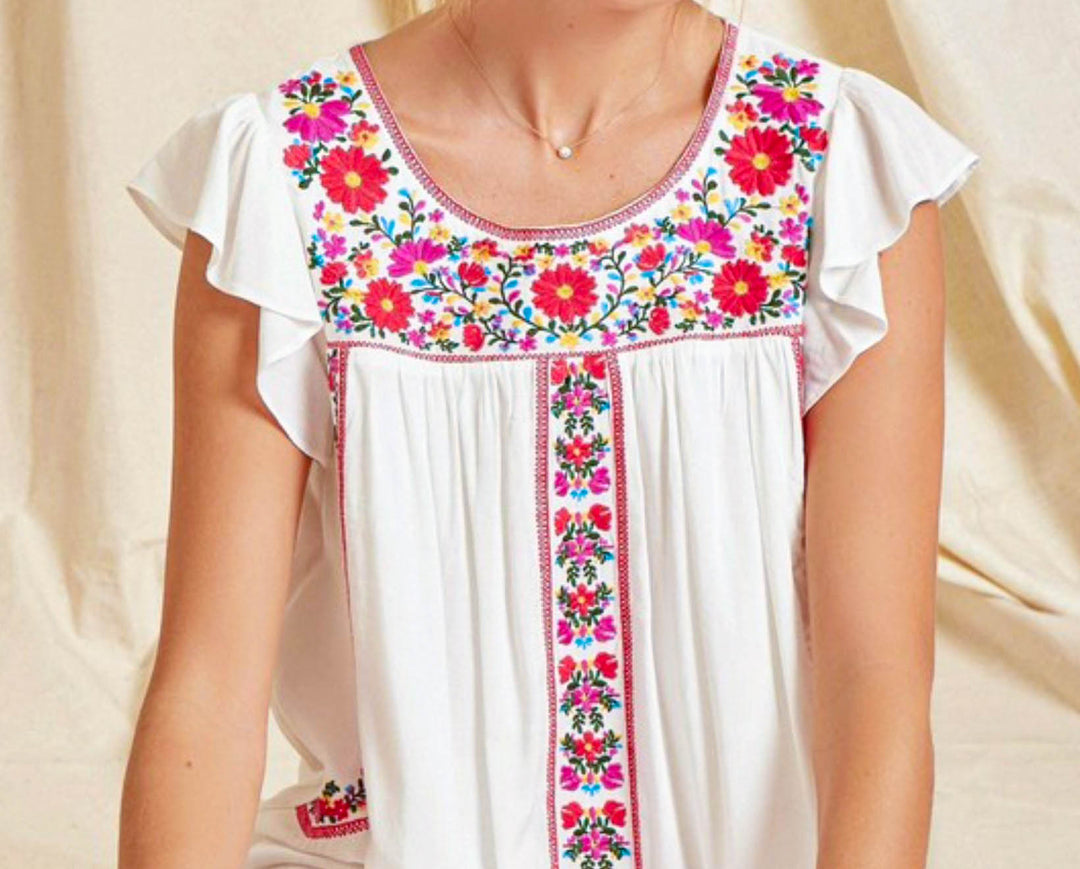 FOREVER MY LOVE PRETTY EMBROIDERED FLORAL DRESS IN IVORY