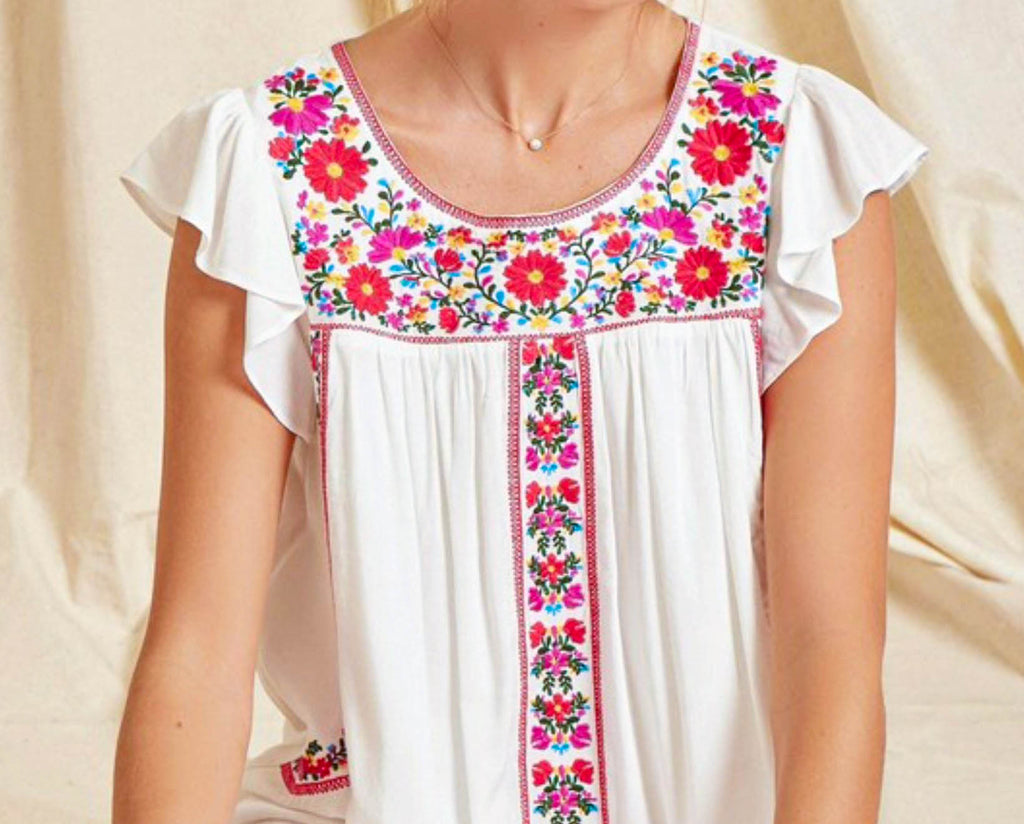 GRACEFUL DARLING EMBROIDERED FLORAL DRESS IN IVORY