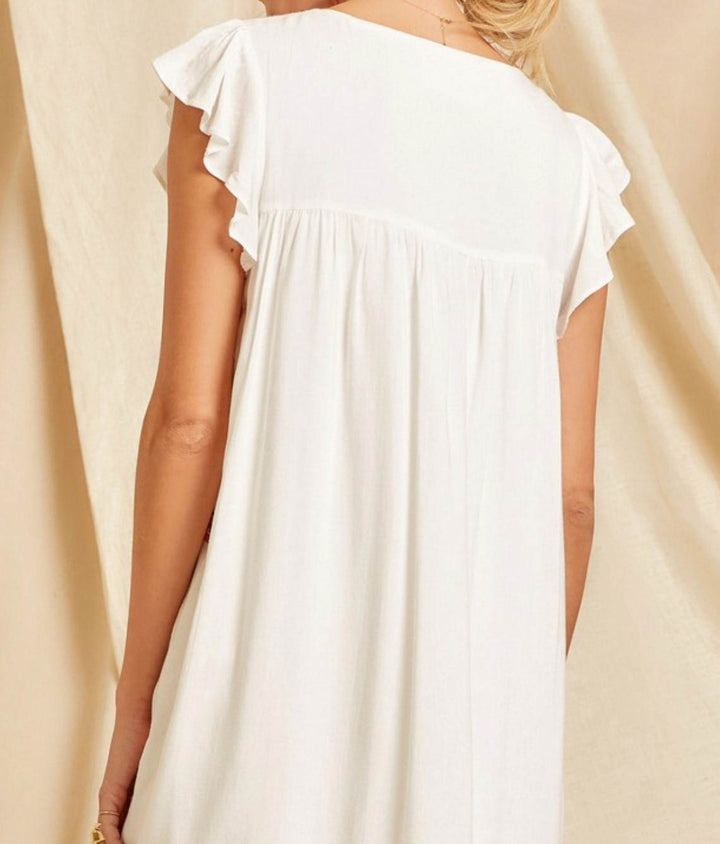 FOREVER MY LOVE PRETTY EMBROIDERED FLORAL DRESS IN IVORY