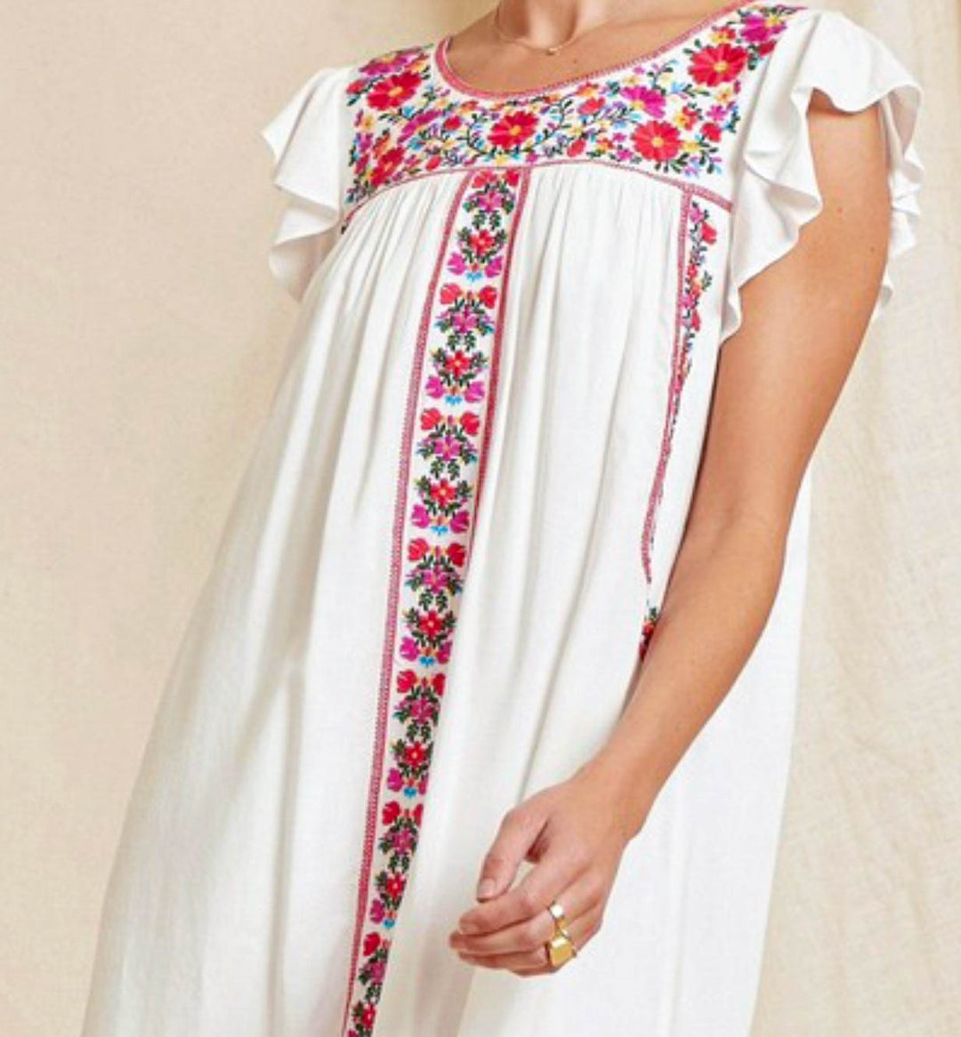 FOREVER MY LOVE PRETTY EMBROIDERED FLORAL DRESS IN IVORY