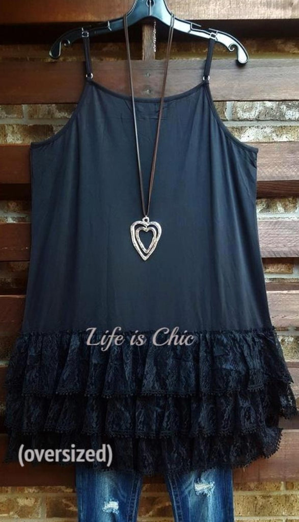 INSPIRED BY YOU LACE EXTENDER SLIP DRESS  IN BLACK