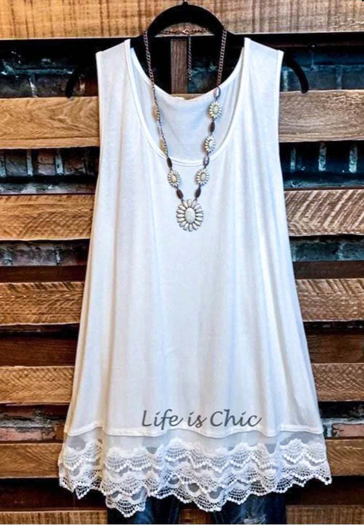 SWEETER THAN HONEY LACE SLIP DRESS EXTENDER TOP CAMI IN OFF WHITE