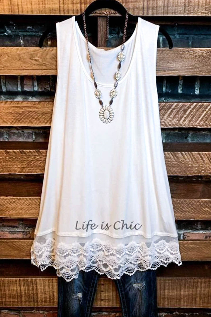 SWEETER THAN HONEY LACE SLIP DRESS EXTENDER TOP CAMI IN WHITE