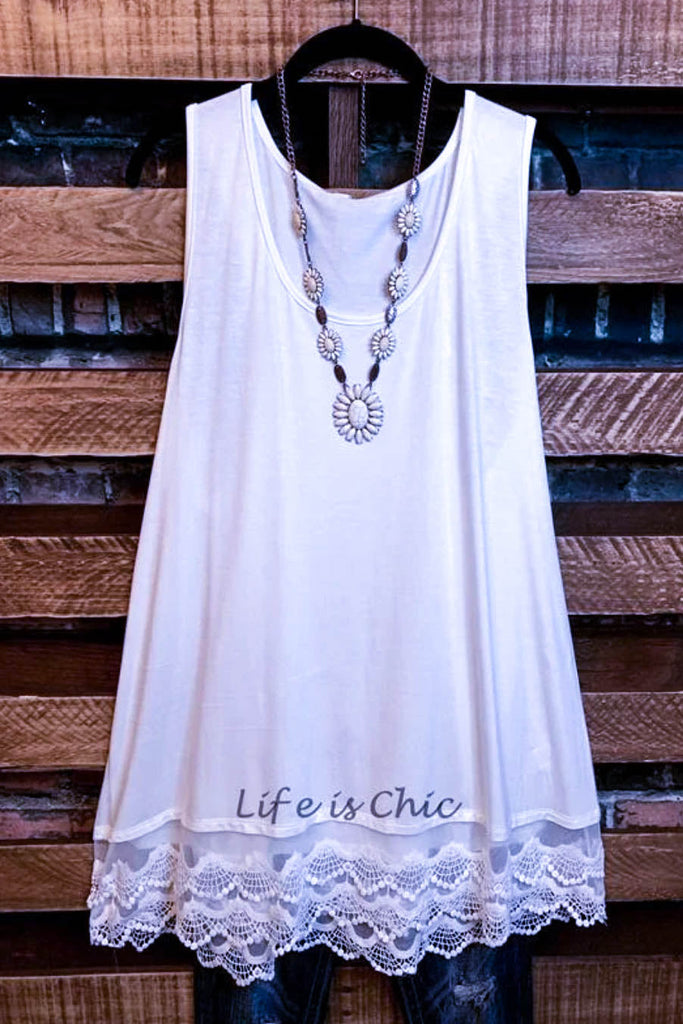 SWEETER THAN HONEY LACE SLIP DRESS EXTENDER TOP CAMI IN OFF WHITE