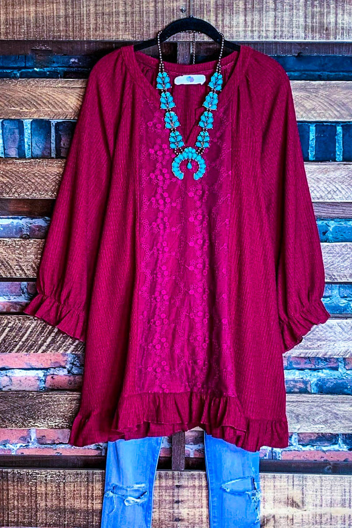 SMALL TO 2X Uptown Sweet Moments Crimson Lace Top--------SALE