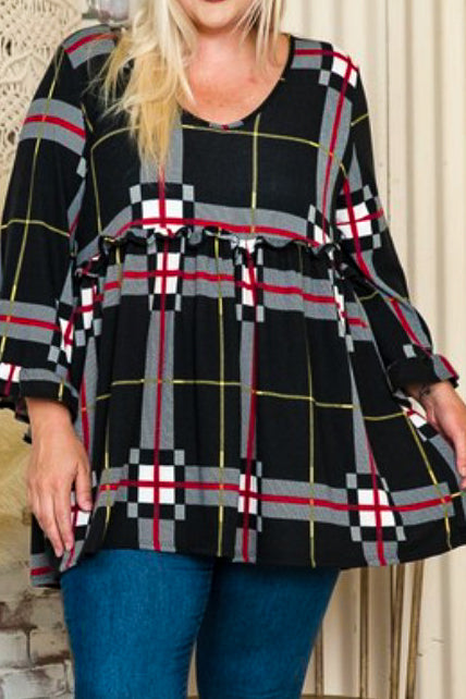 3X 4X  5X  BLACK  PLAID TUNIC---------SALE