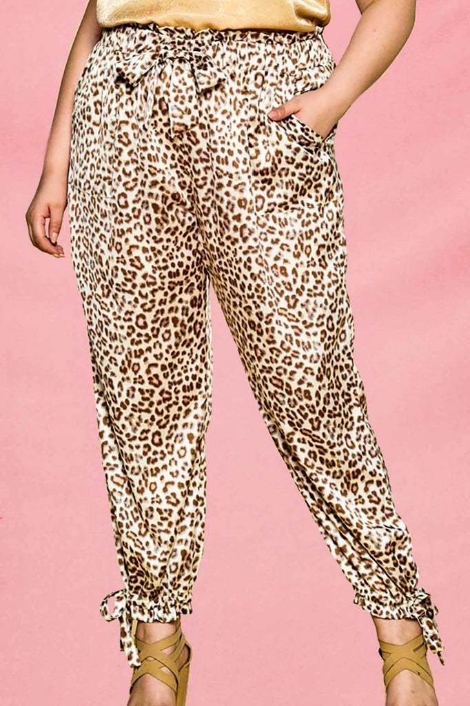 LOOKING GOOD TIMELESS SATIN LEOPARD PRINT PLUS SIZE PANTS