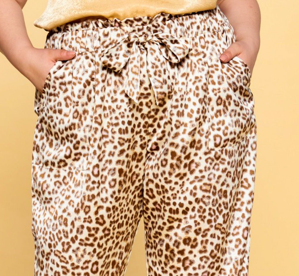 LOOKING GOOD TIMELESS SATIN LEOPARD PRINT PLUS SIZE PANTS