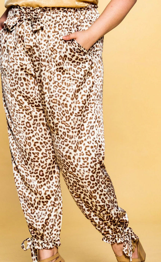 LOOKING GOOD TIMELESS SATIN LEOPARD PRINT PLUS SIZE PANTS