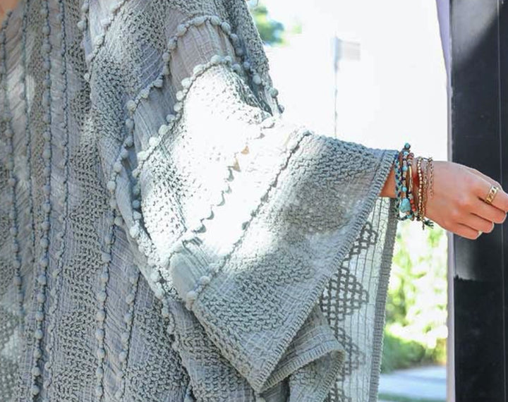 GENUINE SOUL SOFT BOHO EMBELLISHED KIMONO IN SAGE