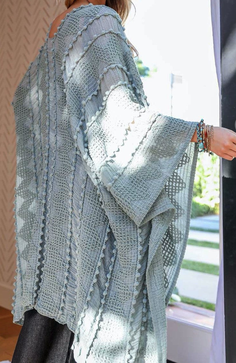 GENUINE SOUL SOFT BOHO EMBELLISHED KIMONO IN SAGE