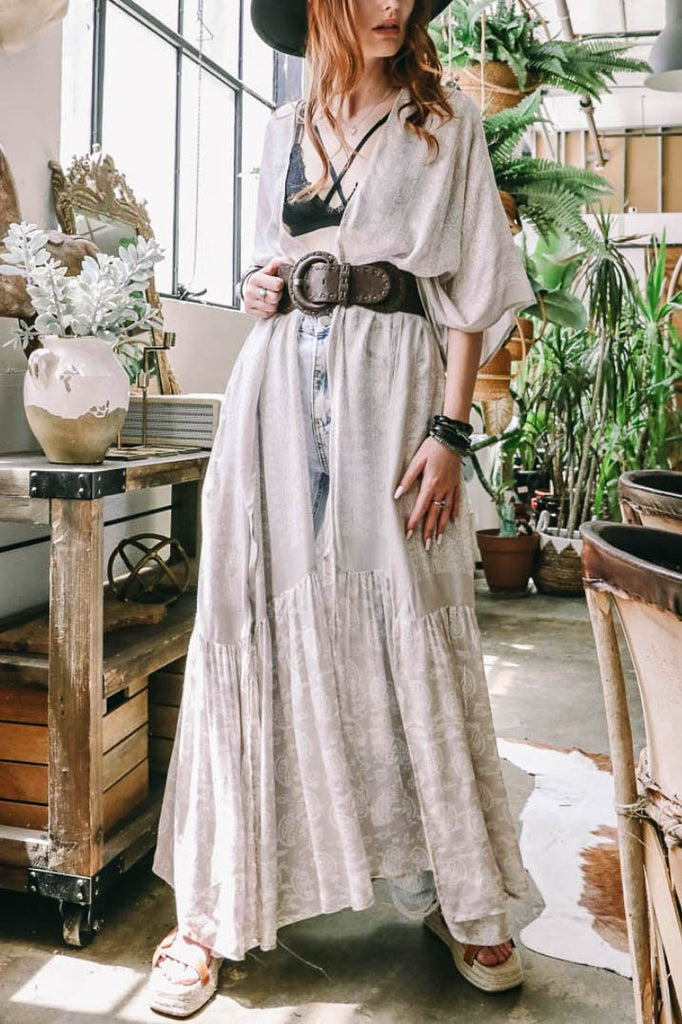 Le Bohemian Heart & Soul Oversized Maxi Kimono in Light Gray