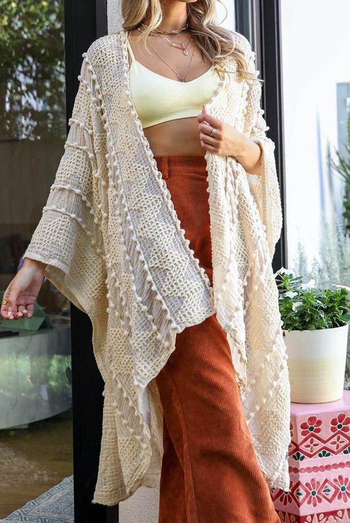 GENUINE BEAUTY CREAM CROCHET LACE KIMONO