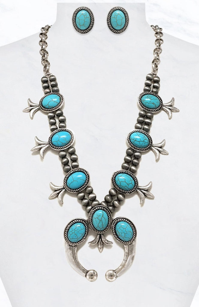 Fleur De Lis Turquoise Necklace & Earrings Set