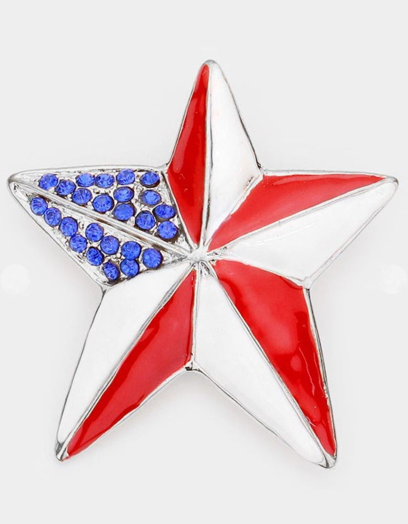 AMERICAN PATRIOTIC STAR BROOCH CRYSTAL PIN