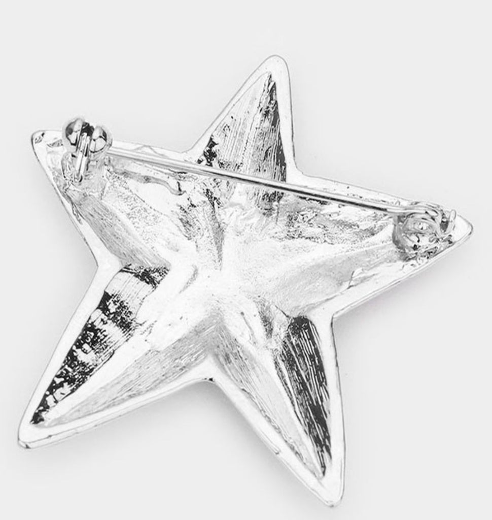 AMERICAN PATRIOTIC STAR BROOCH CRYSTAL PIN