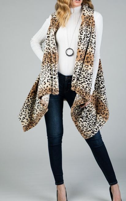 COLD WEATHER STYLISH CHARM FAUX FUR LEOPARD VEST