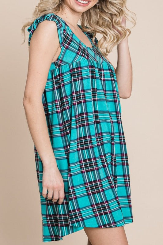 GREEN TEAL PLAID DRESS ---------SALE