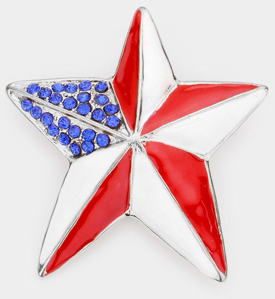 AMERICAN PATRIOTIC STAR BROOCH CRYSTAL PIN