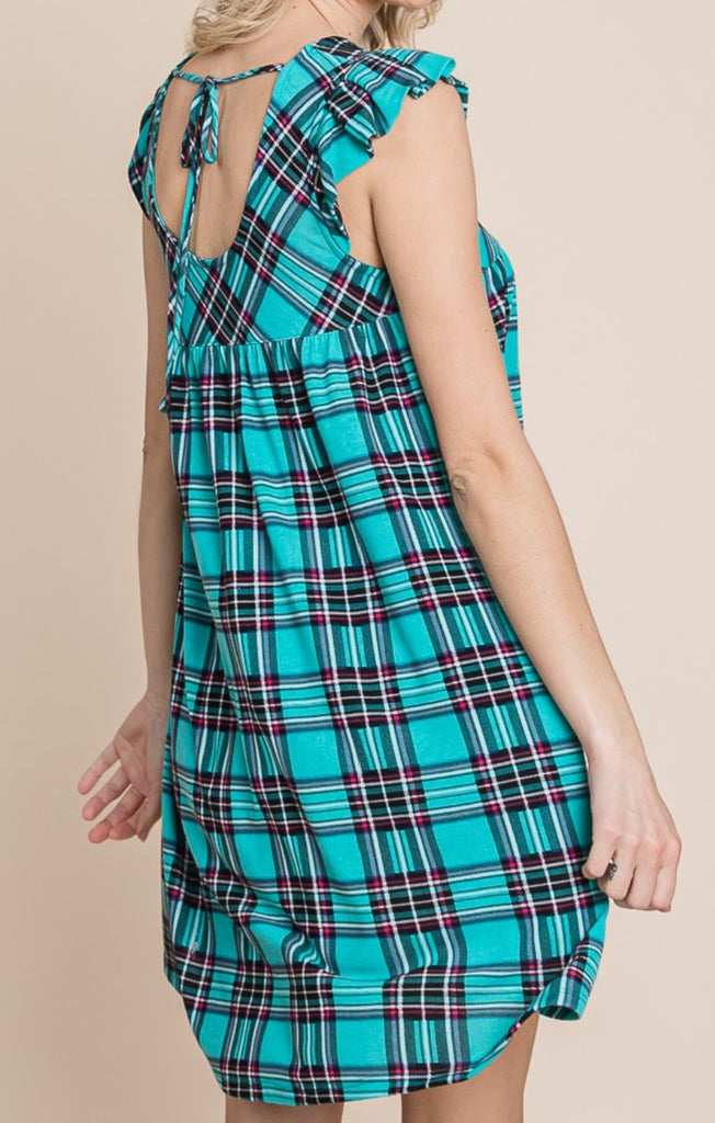GREEN TEAL PLAID DRESS ---------SALE