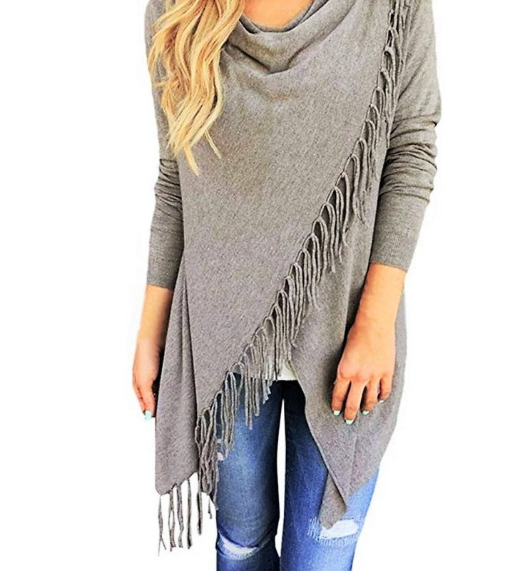 Let's Go To The City Fringe Cardigan in Gray---------------Sale