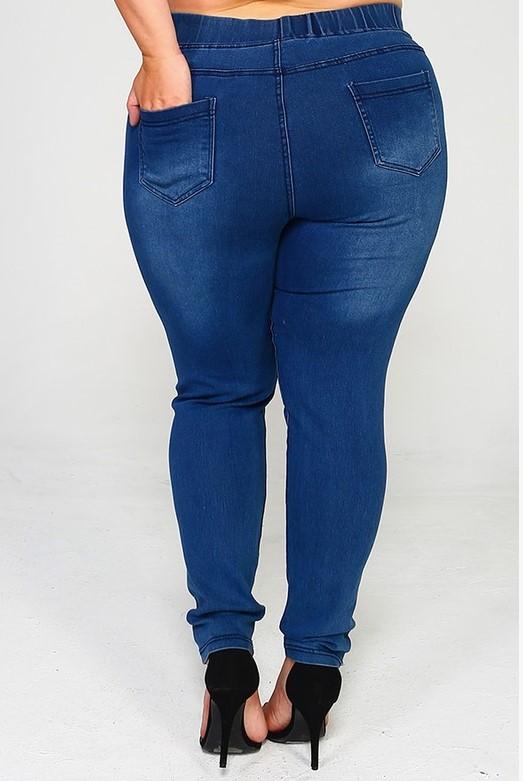 DOWNTOWN STYLE DISTRESSED 3X/4X & 5X/6X SKINNY JEGGINGS MEDIUM BLUE