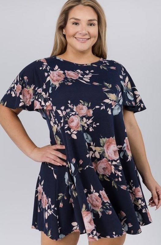 16-20 NAVY GARDEN TUNIC FLORAL PRINT---------SALE