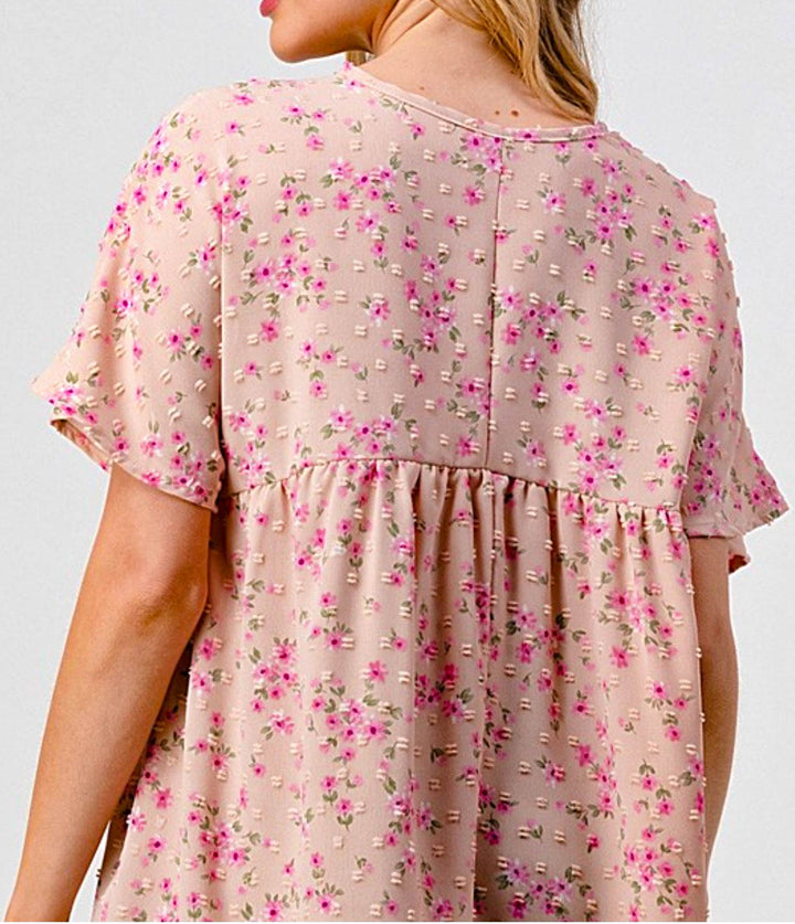 BEAUTIFUL  TIMELESS  FLORAL BABYDOLL TOP IN BLUSH ROSE--------SALE