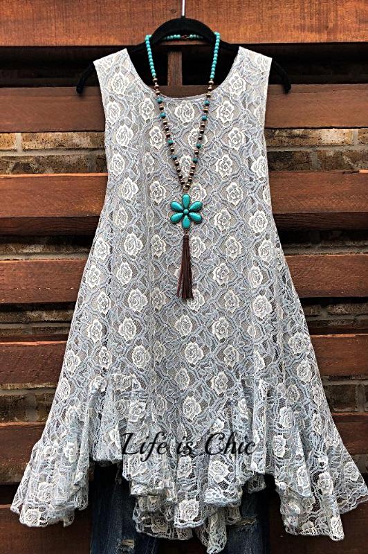 BEAUTIFUL MUSE LACE SLEEVELESS DRESS IN GRAY