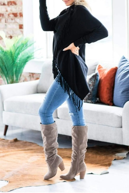 Let's Go To The City Fringe Cardigan in Black-------------Sale