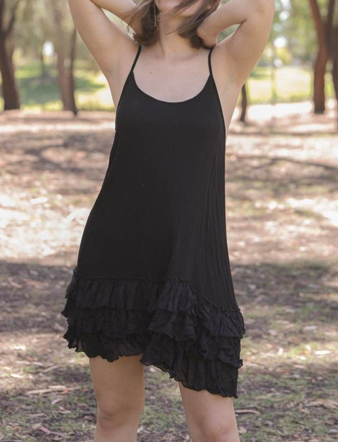 6-14 SIZE - SECRET LOVE BLACK RUFFLE SLIP EXTENDER DRESS-------SALE