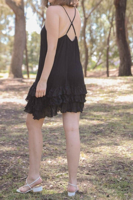 6-14 SIZE - SECRET LOVE BLACK RUFFLE SLIP EXTENDER DRESS-------SALE