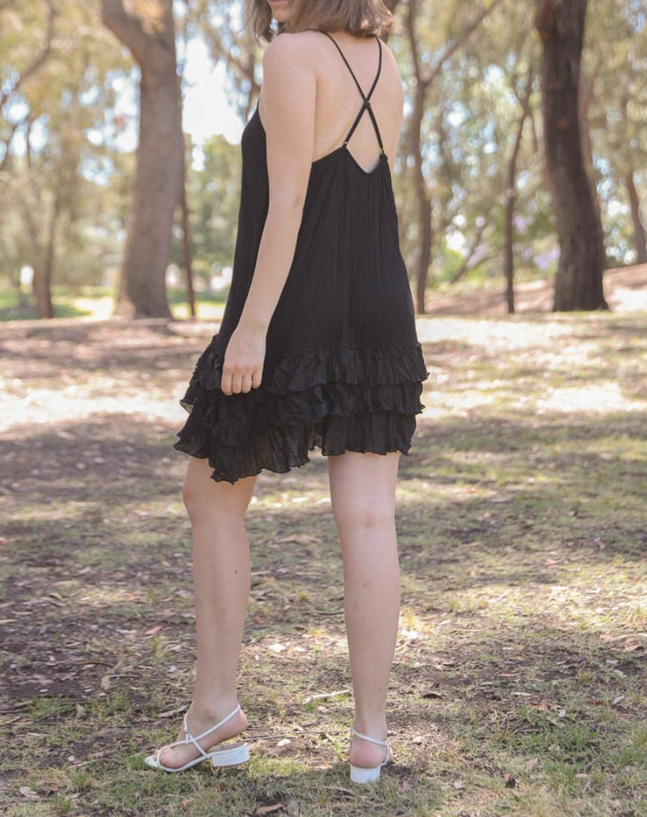 6-14 SIZE - SECRET LOVE BLACK RUFFLE SLIP EXTENDER DRESS-------SALE