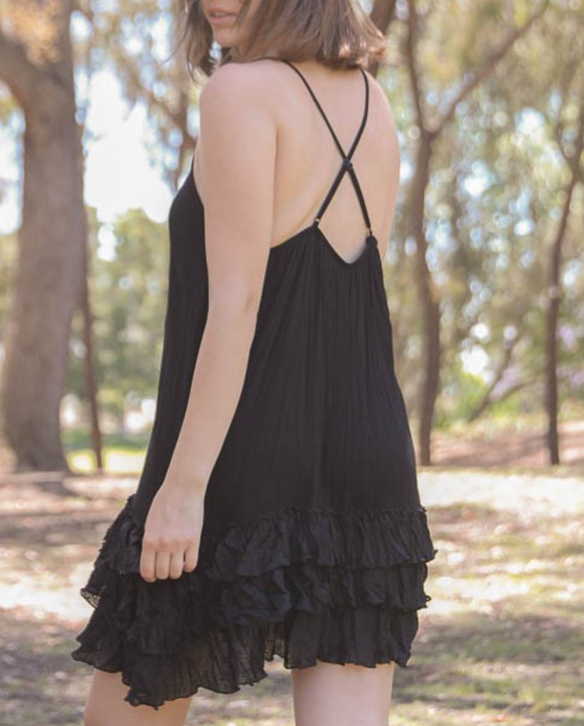 SECRET LOVE BLACK RUFFLE SLIP EXTENDER DRESS