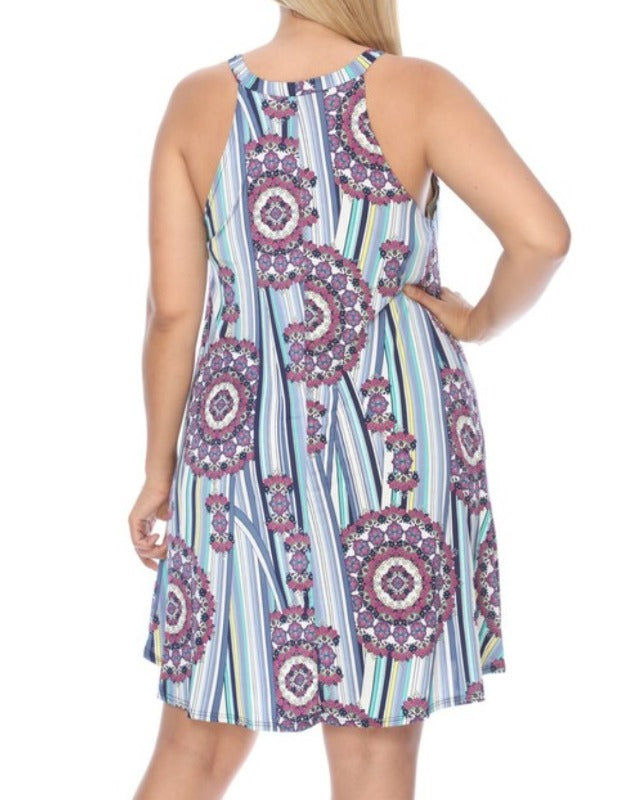 SWEET AND SUNNY DRESS MEDALLION PRINT IN BLUE & PURPLE---------------sale
