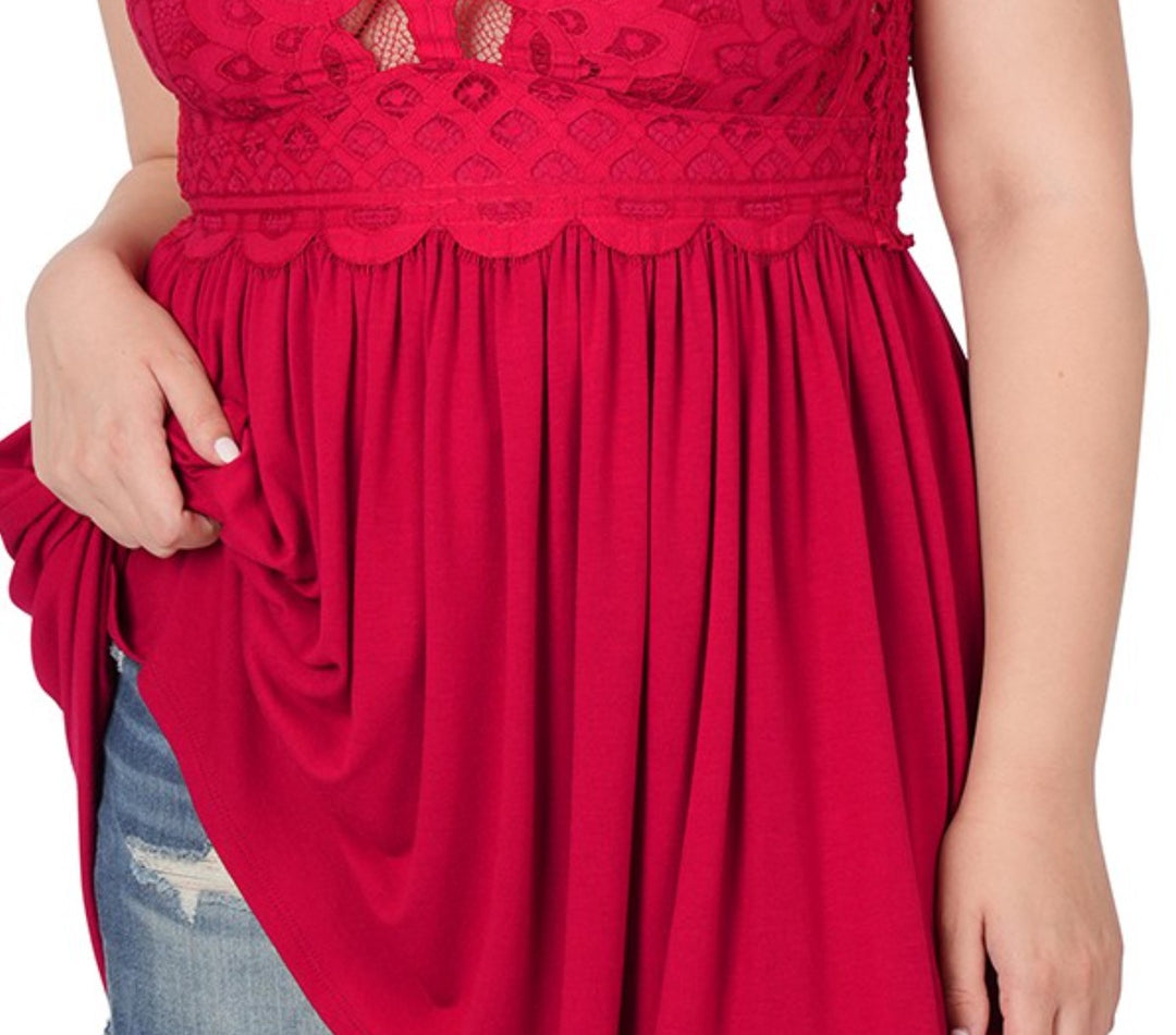 SWEET PASSION LACE BRALETTE CAMI TOP IN CRIMSON RED
