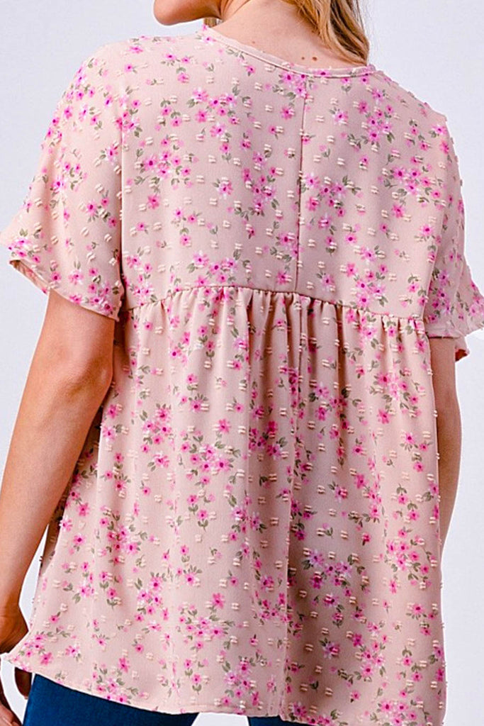 BEAUTIFUL  TIMELESS  FLORAL BABYDOLL TOP IN BLUSH ROSE--------SALE