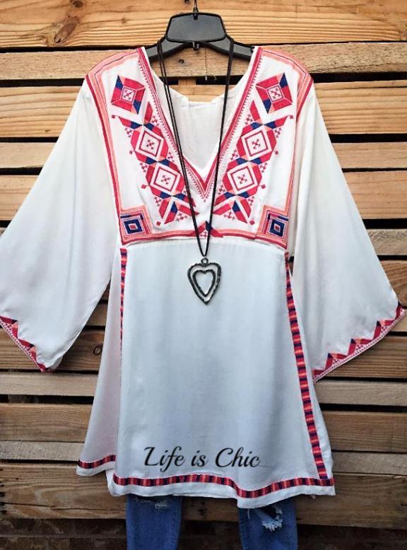 LIVING FREE & PEACE EMBROIDERED DRESS IN OFF-WHITE MIX [product vendor] - Life is Chic Boutique