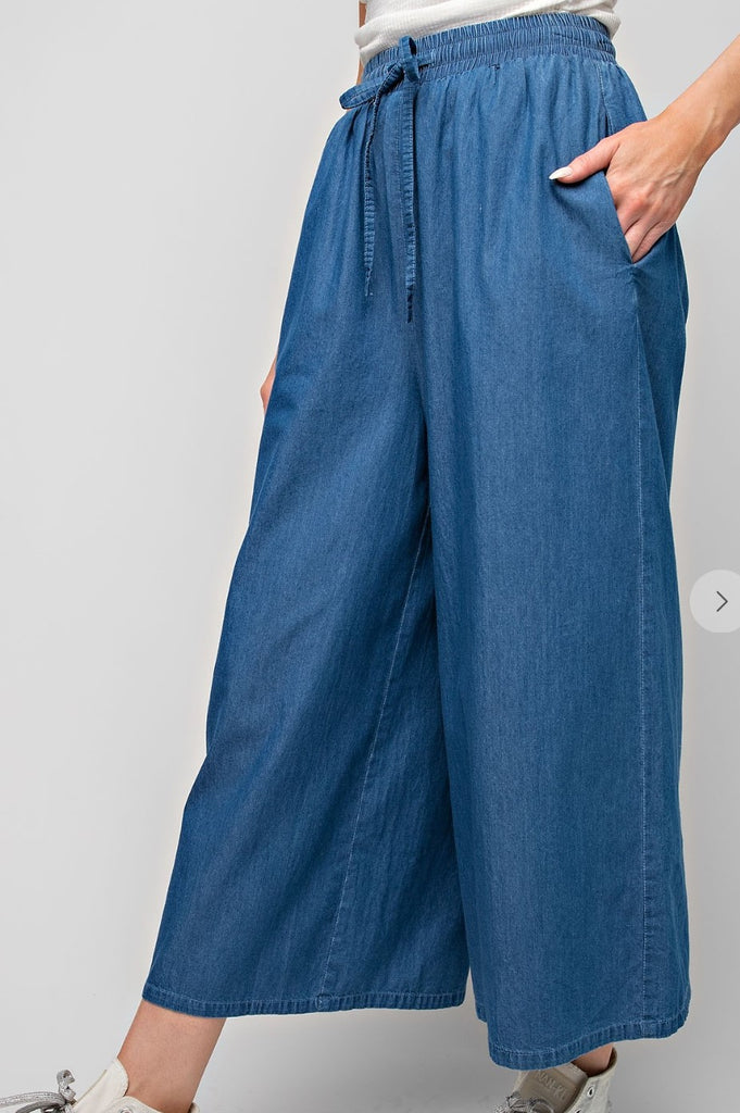 GO MY OWN WAY DENIM COMFY LOOSE FIT WIDE PANTS