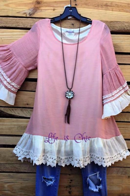 BOHO MUSE PRETTY RUFFLED TOP IN VINTAGE PINK [product vendor] - Life is Chic Boutique