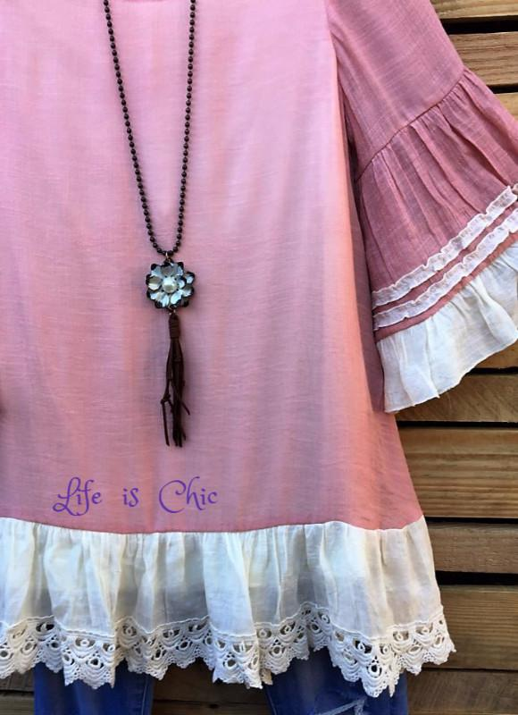 BOHO MUSE PRETTY RUFFLED TOP IN VINTAGE PINK [product vendor] - Life is Chic Boutique