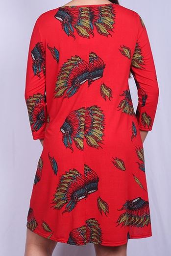 LUCKY WISHES DRESS 3Q SLEEVE IN RED-CORAL (8-14)-----sale