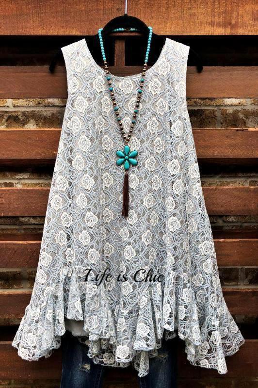 BEAUTIFUL MUSE LACE SLEEVELESS DRESS IN GRAY