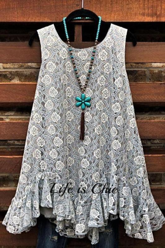 BEAUTIFUL MUSE LACE SLEEVELESS DRESS IN GRAY