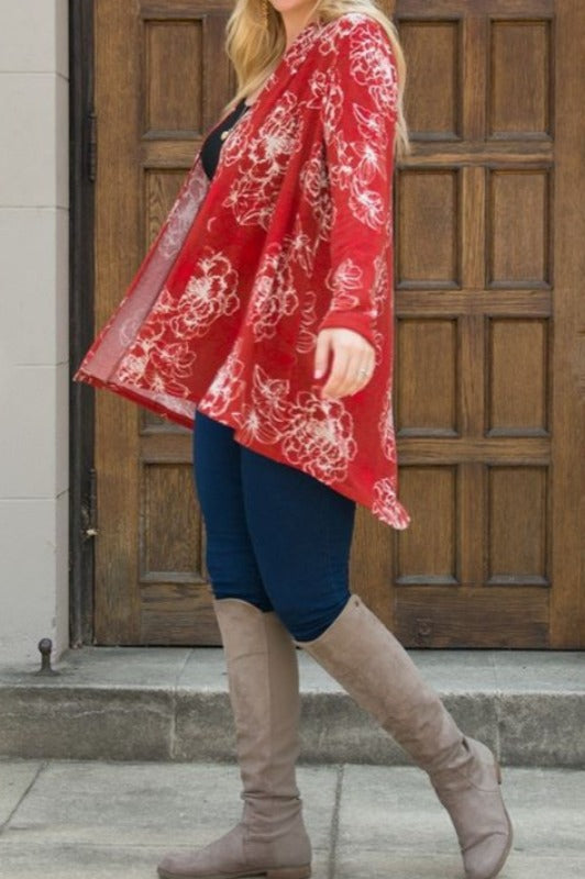 Floral Print Cardigan in Red Rust----------sale