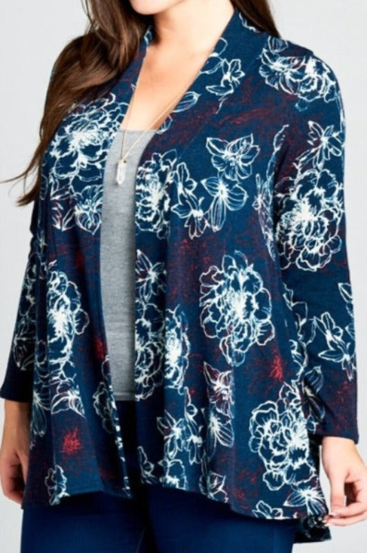 16-26-Comfy Timekess Floral Print Cardigan in Dark Teal---------------sale