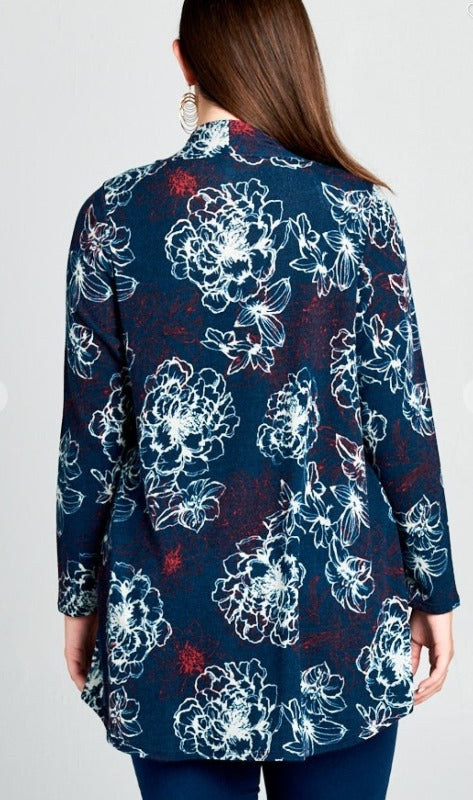 16-26-Comfy Timekess Floral Print Cardigan in Dark Teal---------------sale